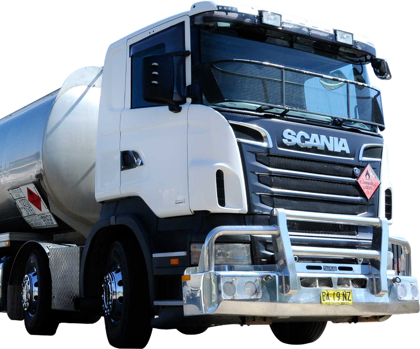 A scania truck is parked on a white background