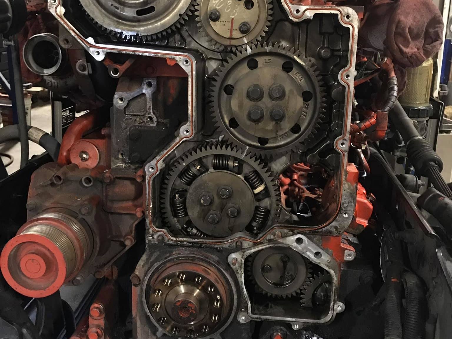 Engine with gears exposed.