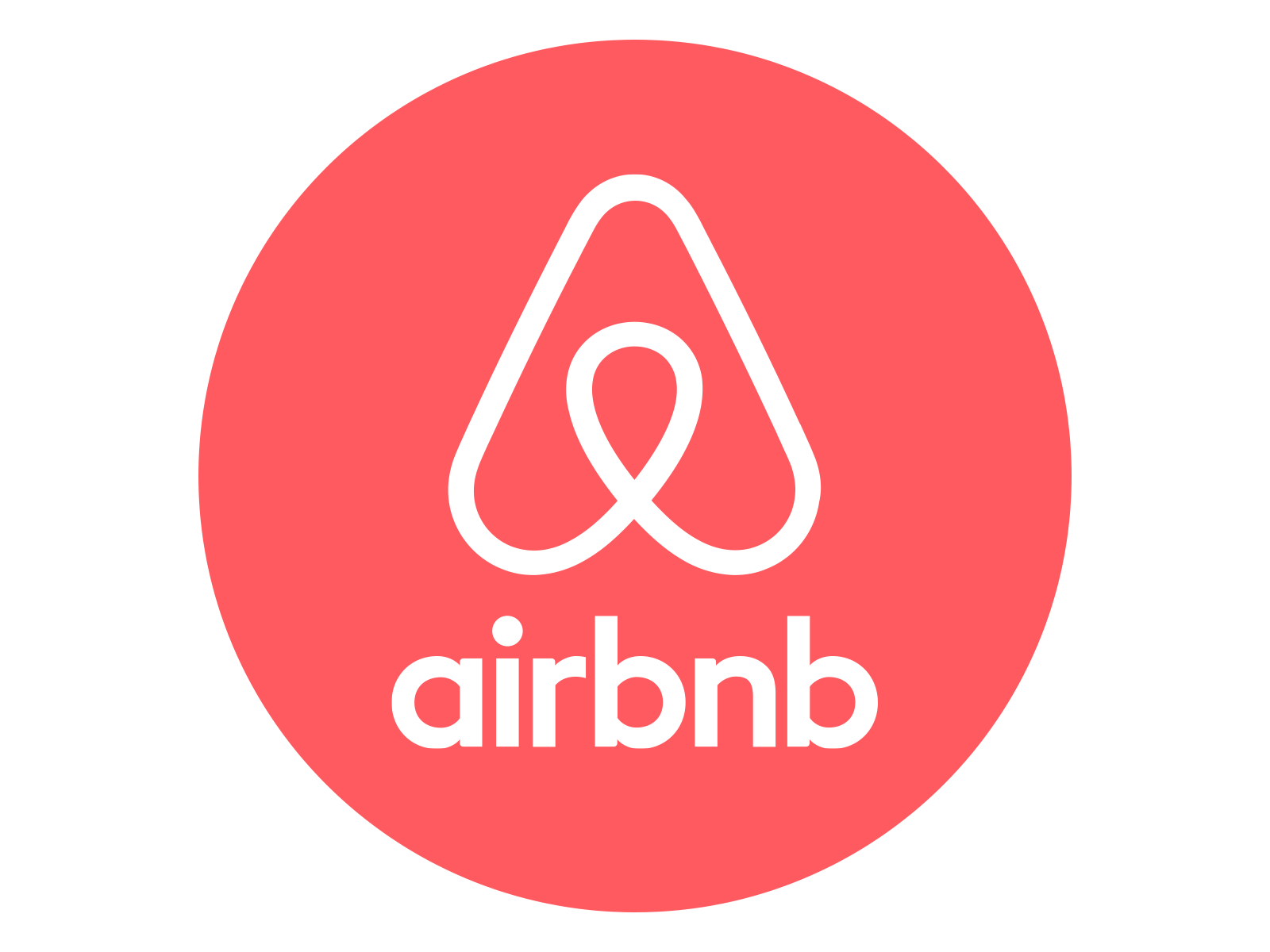 Logotipo de Airbnb sobre un círculo rojo coral con icono y marca denominativa en blanco.