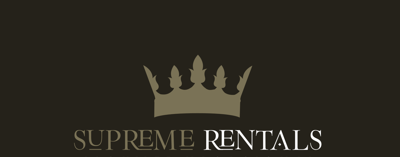 Logotipo de Supreme Rentals con una corona dorada sobre fondo oscuro