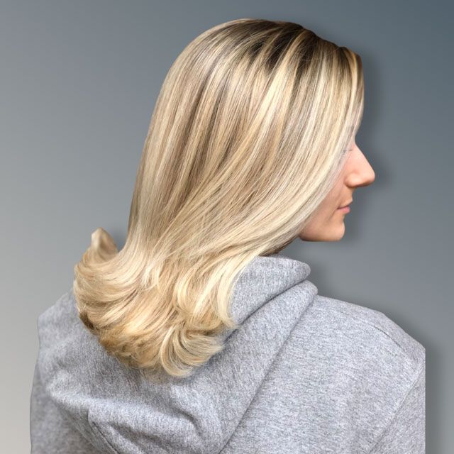 Side view of a blonde bob hairstyle