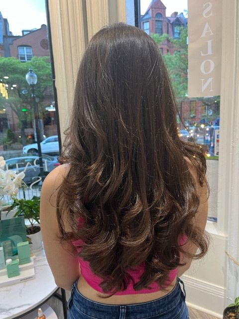 Woman seen from behind with long brown hair