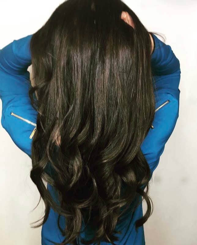 Back view of long, wavy dark hair