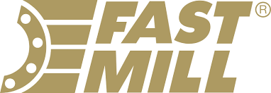 Logo FASTMILL en or avec une icône de fraise stylisée et un texte en gras italique