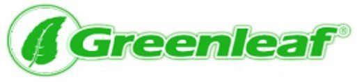 Logo Greenleaf en texte vert avec une icône de feuille à l'intérieur du « G »