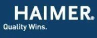 Logo HAIMER en blanc sur fond bleu avec le slogan « La qualité triomphe ».