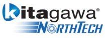 Logo Kitagawa NORTH TECH en bleu et gris avec des rayures stylisées