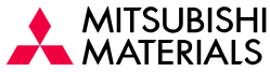 Logo de Mitsubishi Materials avec un emblème triangulaire rouge et un texte noir sur fond blanc