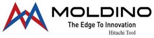 Logo MOLDINO avec un M stylisé rouge et bleu et le slogan « À la pointe de l’innovation » au-dessus de « Hitachi Tool »