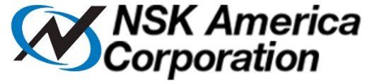 Logo de NSK America Corporation avec un emblème N stylisé noir et bleu et du texte sur fond blanc