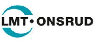 Logo LMT Onsrud en noir avec des accents en arc turquoise sur fond blanc