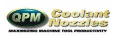 Logo des buses de refroidissement QPM en vert et or avec le slogan « Maximiser la productivité des machines-outils »