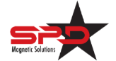 Logo de SPD Magnetic Solutions avec des lettres rouges et une étoile noire sur fond blanc
