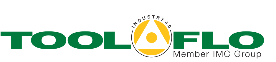 Logo TOOLFLO avec texte vert et icône circulaire jaune au centre