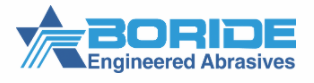Logo de Boride Engineered Abrasives avec un emblème géométrique bleu et du texte sur fond blanc