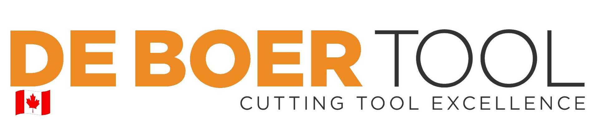 Logo De Boer Tool avec texte orange et noir, icône du drapeau canadien et slogan « L’excellence des outils de coupe »