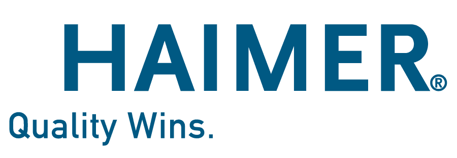 Logo HAIMER en bleu avec le slogan « La qualité triomphe » en dessous.