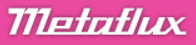 Logo Metaflux en caractères blancs italiques sur fond rose vif