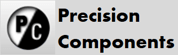 Logo de Precision Components avec une icône PC circulaire noire et blanche et un texte en gras.