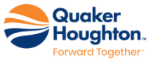 Logo de Quaker Houghton avec une icône de vague orange et bleue et le slogan « Ensemble vers l'avant ».