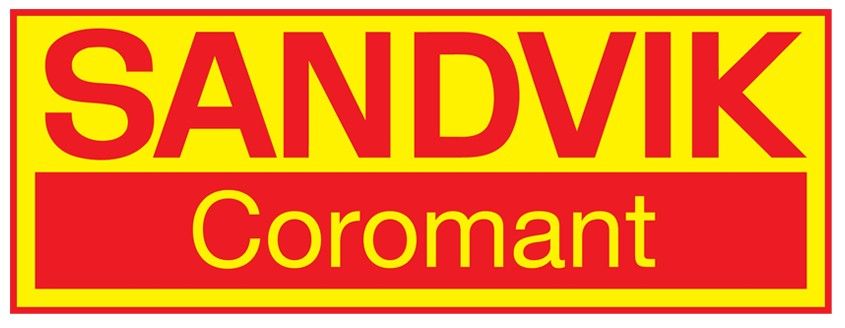 Logo Sandvik Coromant en jaune sur fond rouge