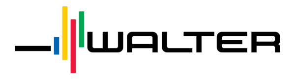 Logo WALTER avec texte noir et barres verticales colorées jaunes, vertes, rouges et bleues