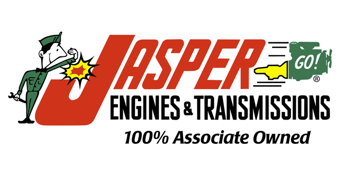 Jasper Engines & Transmissions logo with cartoon mechanic and “100% Associate Owned” text