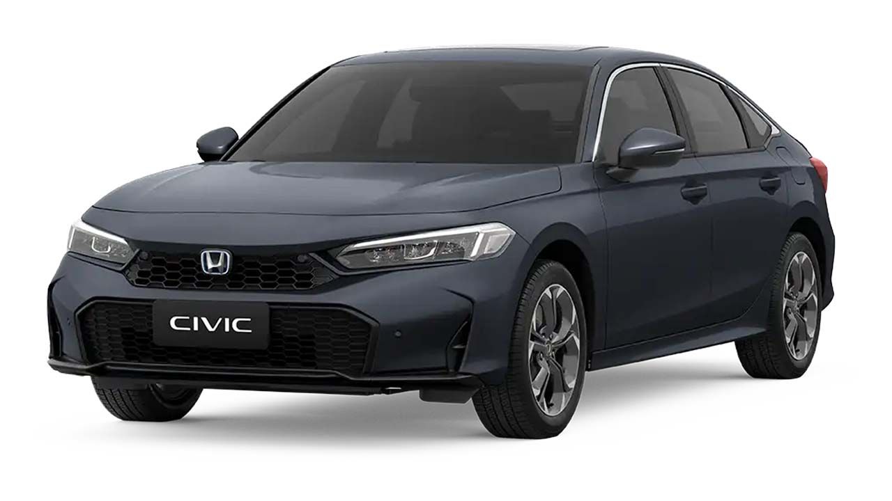 Honda Civic sedan cinza escuro sobre fundo branco