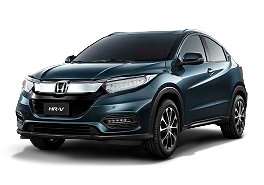 SUV Honda HR-V verde-escuro sobre fundo branco, ligeiramente inclinado para a direita.