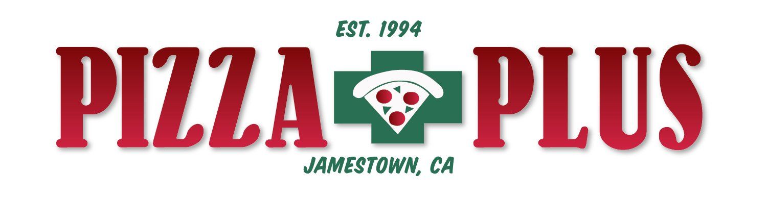 The logo for pizza plus in jamestown ca