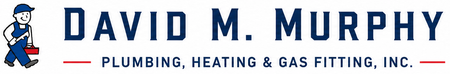 David M. Murphy plumbing, heating, and gas fitting logo with blue text and a small plumber mascot