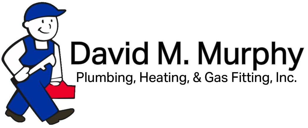 David M. Murphy Plumbing, Heating, & Gas Fitting, Inc. logo with a blue-clad plumber cartoon
