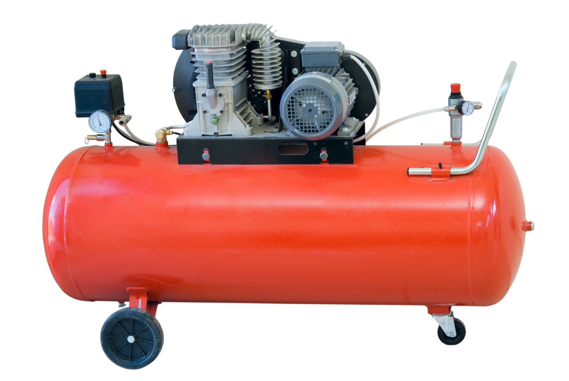 Red air compressor on a white background from top air compressor suppliers in Los Angeles, CA, ideal