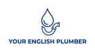 Blue plumbing droplet logo with faucet icon and text “YOUR ENGLISH PLUMBER”