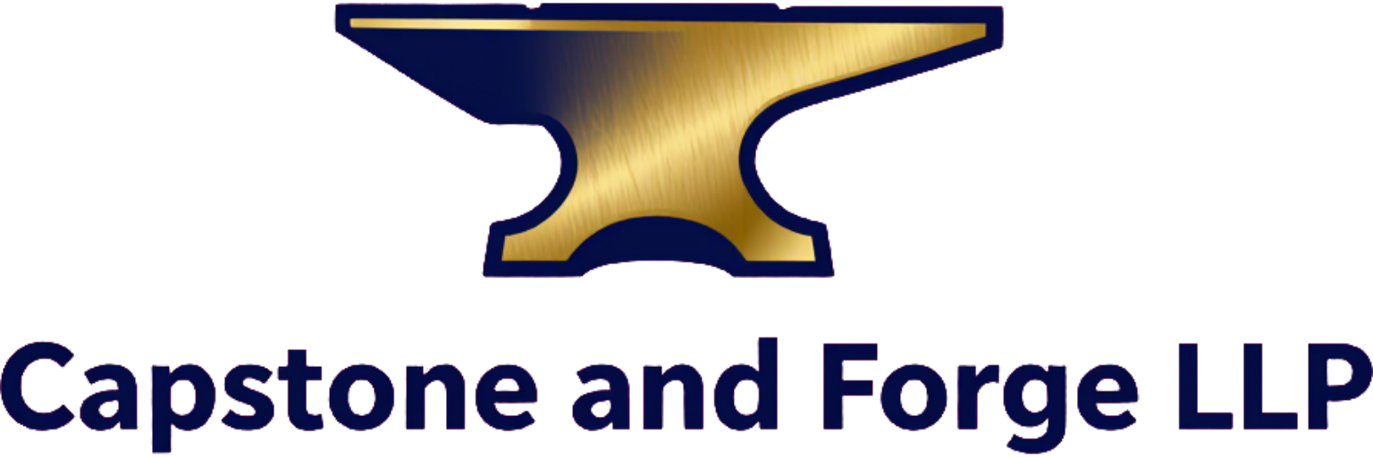 Capstone and Forge LLP logo with gold anvil icon and navy text