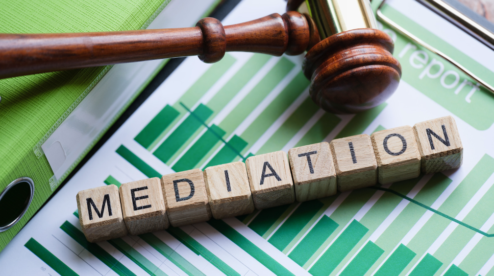 The word mediation spelled out with letter blocks