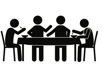 Human figures eating together