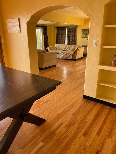 Hardwood floor restoration with an updated wood finish