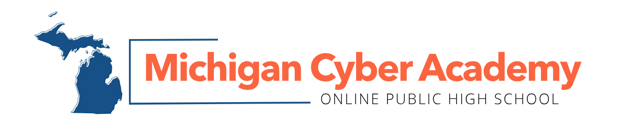 Michigan Cyber Academy logo with the state of Michigan and text.