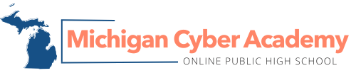 Michigan Cyber Academy logo with the state of Michigan and text.