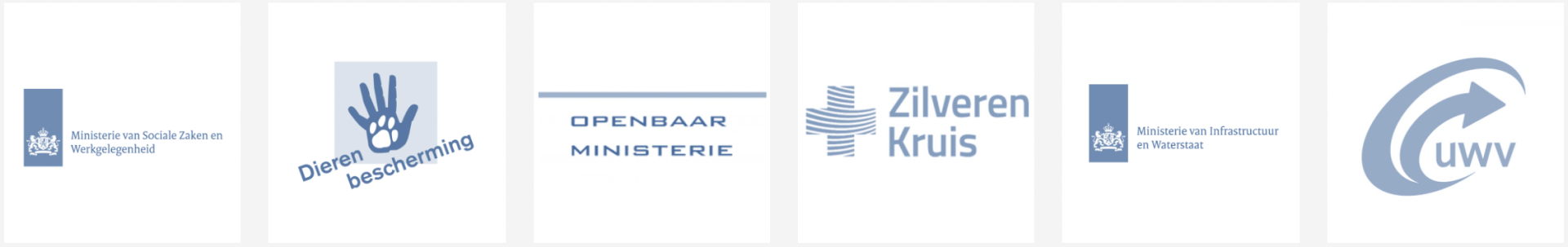Rij van zes kleine bedrijfslogo's op een witte achtergrond, inclusief de tekstlogo's van het ziekenhuis en het UCV.