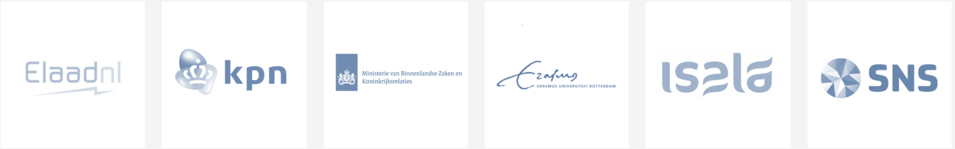 Logo's van verschillende Nederlandse banken op een witte achtergrond, waaronder KPN, ASN en SNS.