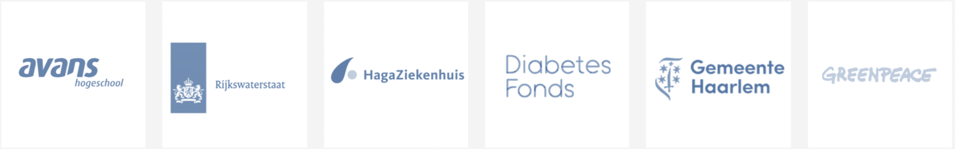 Logostrook met zes bedrijfslogo's op een witte achtergrond