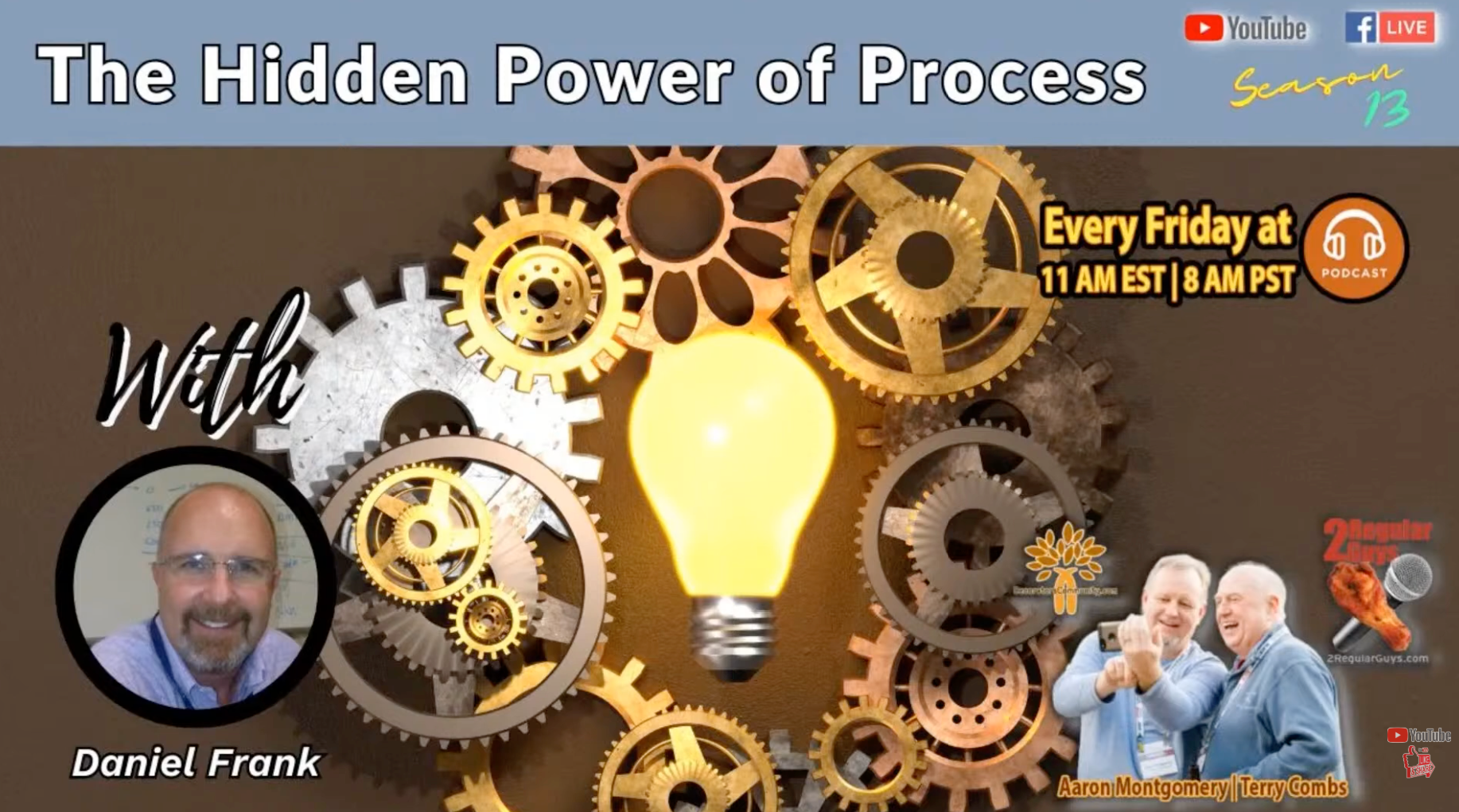Promotional banner for “The Hidden Power of Process” with gears, a lightbulb, and Daniel Frank’s photo