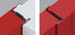 Schema di due pannelli metallici interconnessi. Un lato è rosso, l'altro bianco.