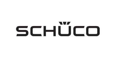 Logo Schuco in lettere nere con un simbolo a forma di corona sopra la “U”.