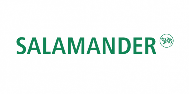 Logo "SALAMANDER" in verde con un emblema rotondo a destra.