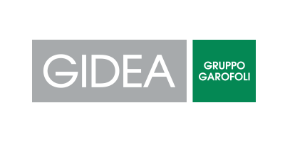 GIDEA logo with "GRUPPO GAROFOLI" text. "GIDEA" in white on gray rectangle, "GRUPPO GAROFOLI" on green rectangle.