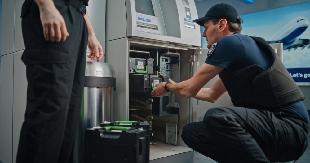 Two People Opening ATM Machine at Airport — Safe Guard Squad in Casino, NSW