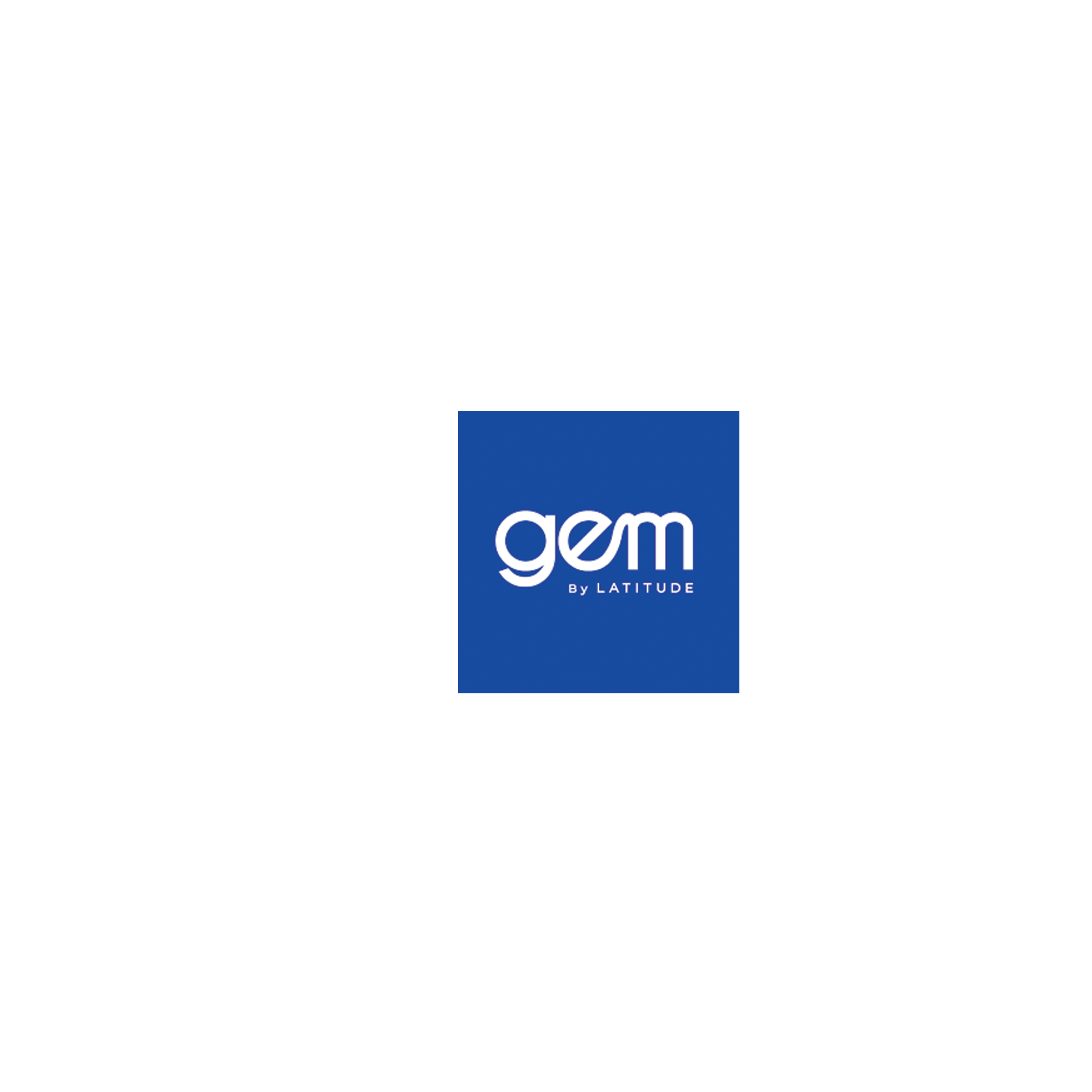 A blue square with the word gem on it on a white background.